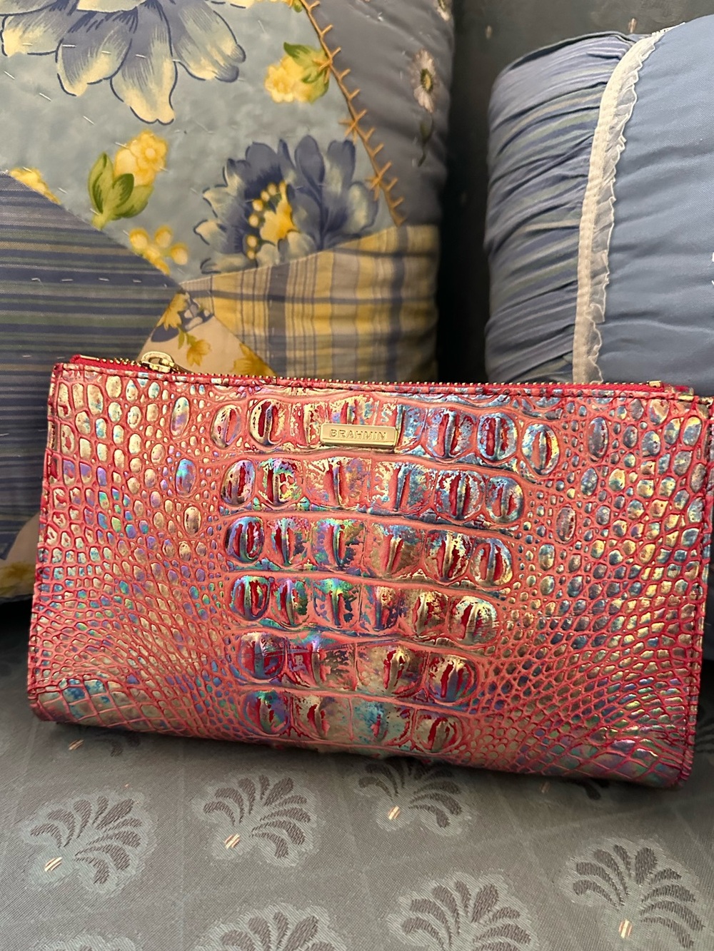 Brahmin Magenta Wonderland Iridescent Pink Croc-Embossed Wristlet